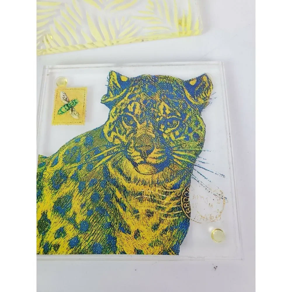 Set of‎ 4 Leopard Clear Coasters Enjoy Wonder Discover Tropical Theme